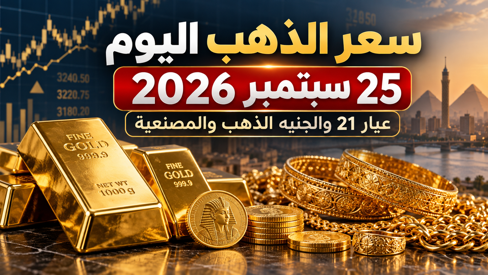 سعر الذهب اليوم الجمعة 25 سبتمبر 2026 في مصر.. عيار 21 عند 6230 جنيهًا وآخر تحديث للمصنعية