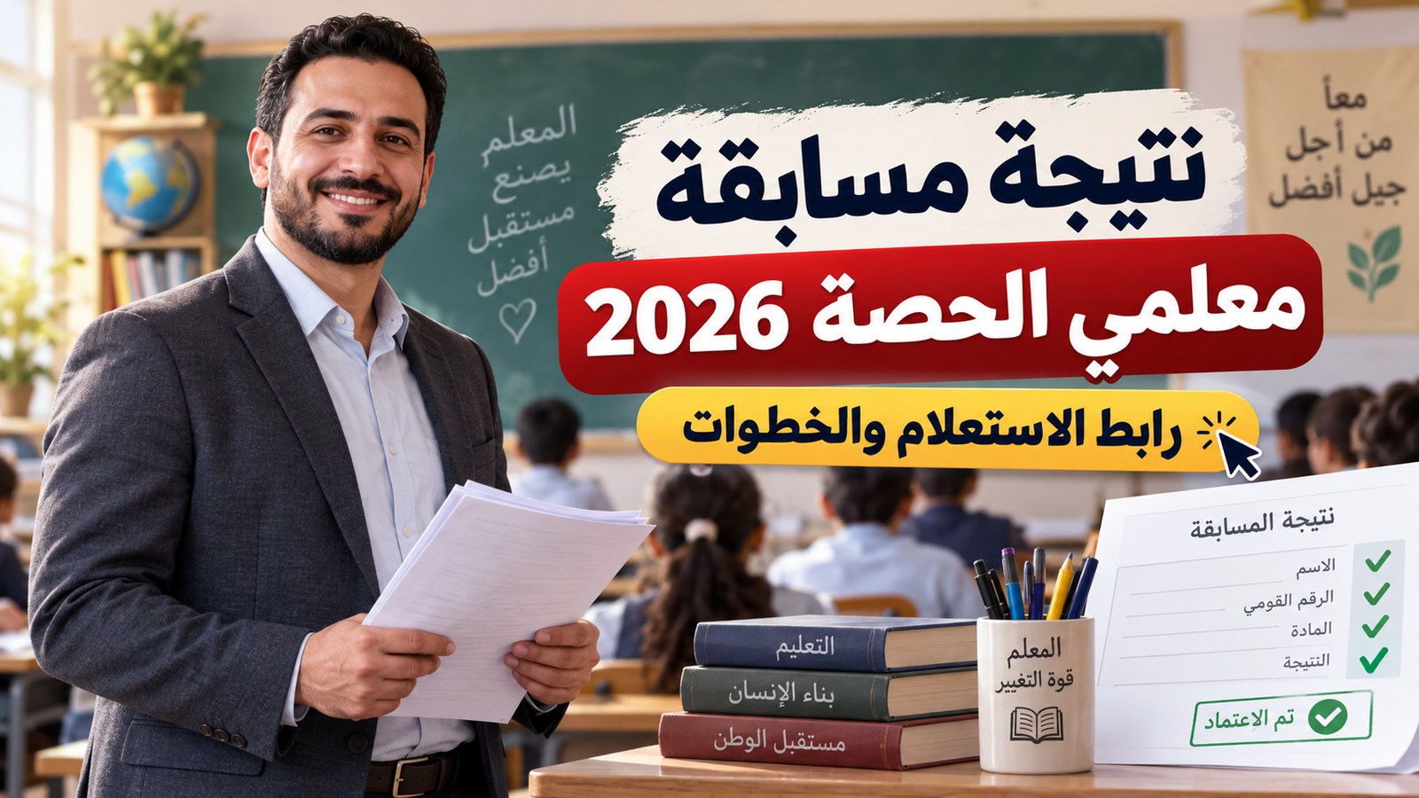مسابقة معلمي الحصة 2026.. رابط الاستعلام عن النتائج والتظلمات وموقف من فاته الاختبار