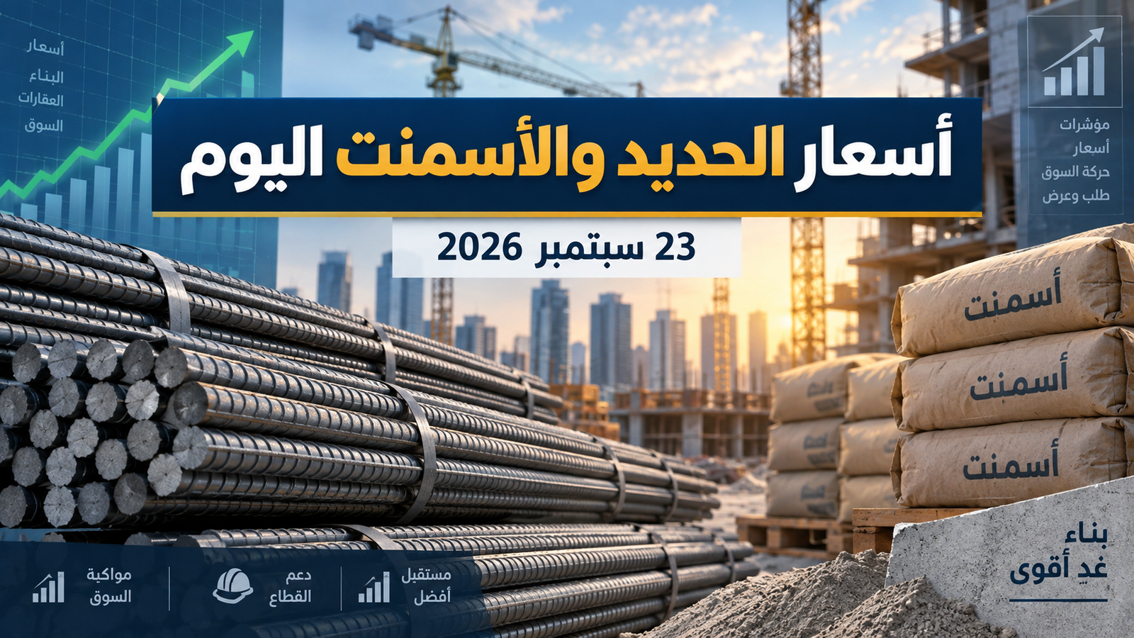 أسعار الحديد والأسمنت اليوم 23 سبتمبر 2026.. عز والاستثماري والأسمنت الرمادي