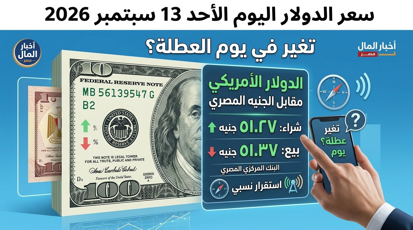 سعر الدولار اليوم الأحد 13 سبتمبر 2026: ثبات في البنوك وآخر أعلى قراءة 51.41 جنيه