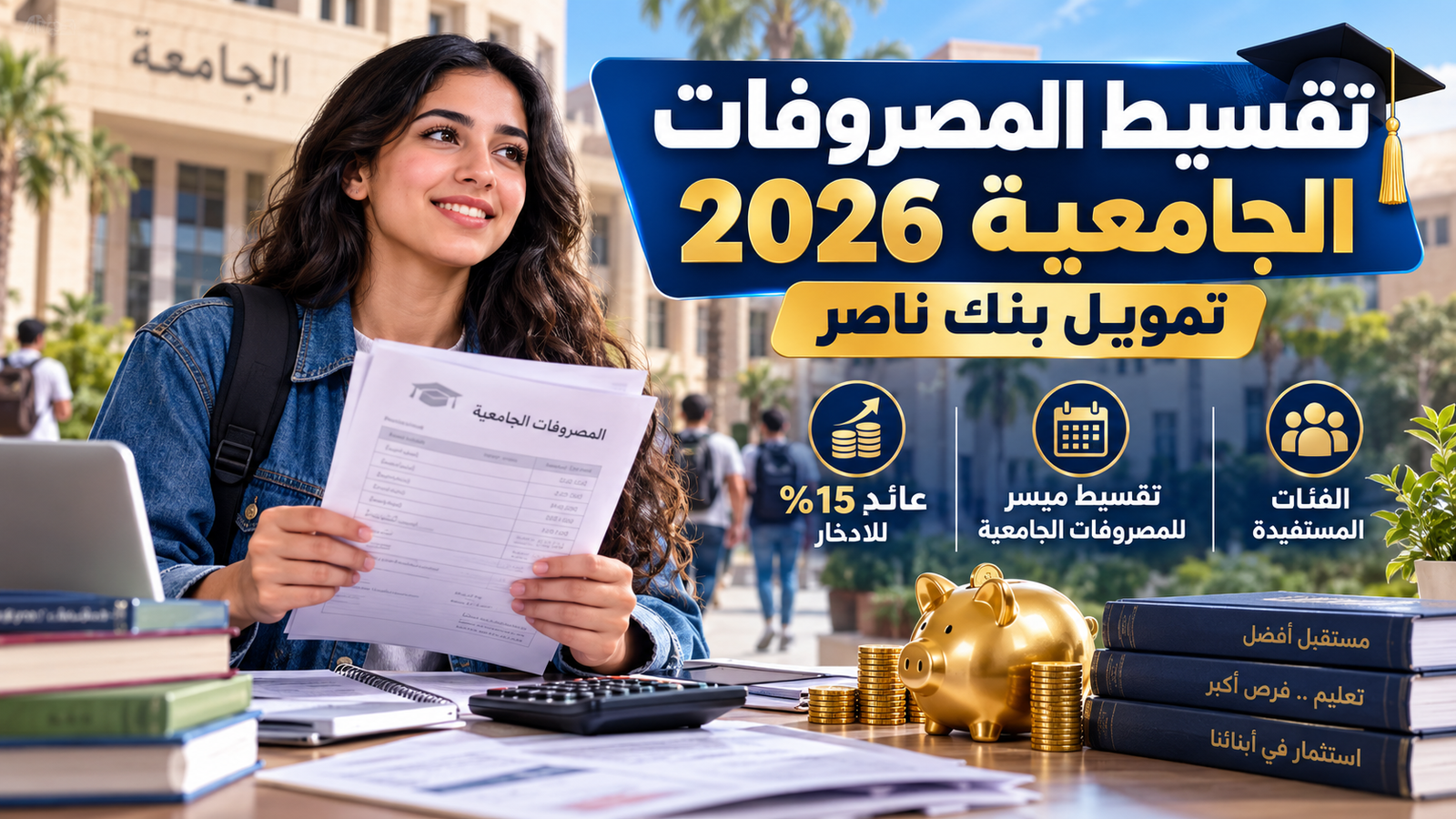 تقسيط المصروفات الجامعية 2026 من بنك ناصر.. تمويل وادخار بعائد 15% والفئات المستفيدة