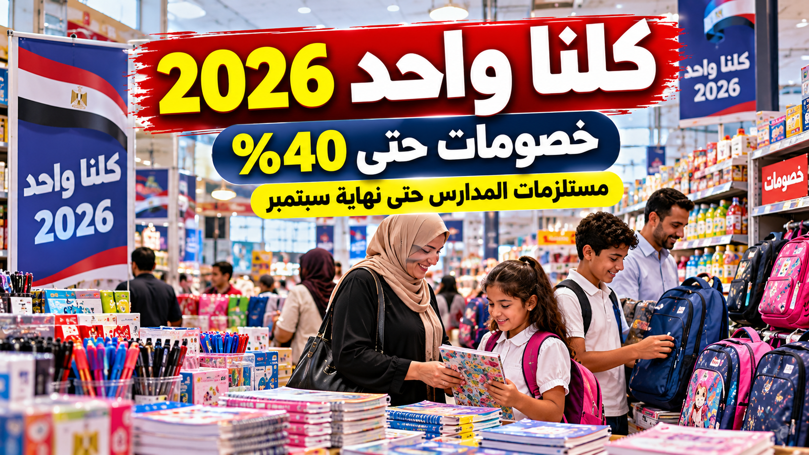 منافذ كلنا واحد 2026.. خصومات 40% على مستلزمات المدارس حتى نهاية سبتمبر