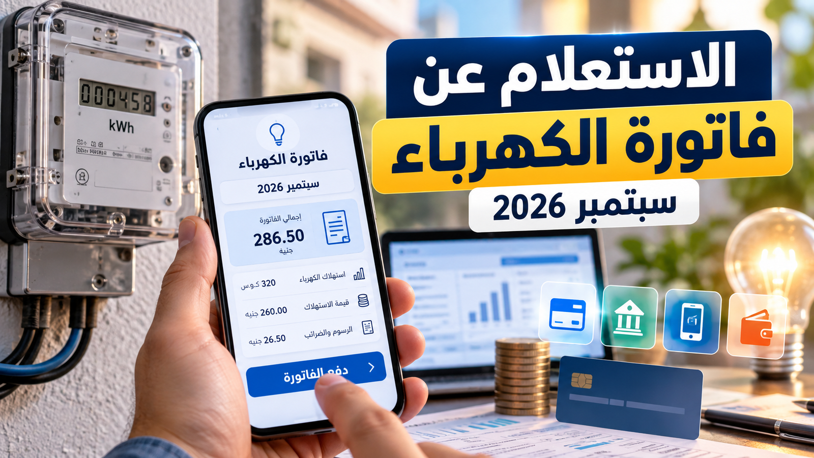 فاتورة الكهرباء سبتمبر 2026.. الاستعلام برقم العداد وطرق السداد الإلكتروني