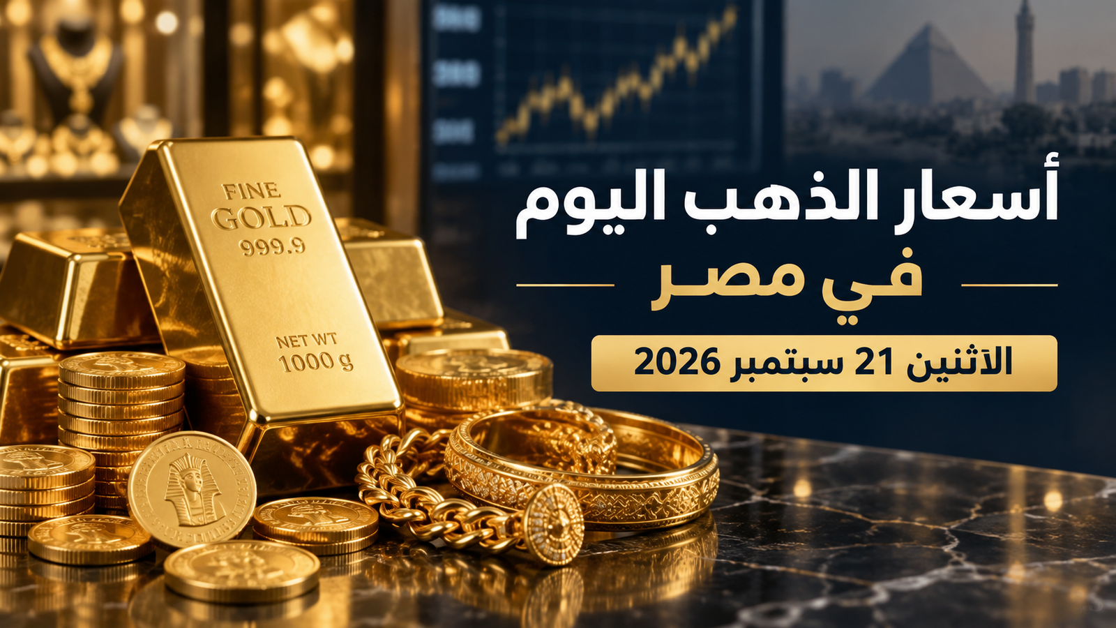 أسعار الذهب اليوم في مصر الاثنين 21 سبتمبر 2026