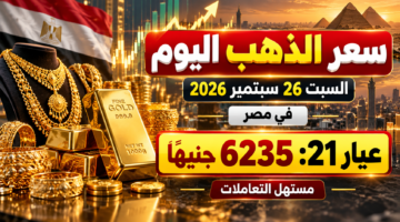 سعر الذهب اليوم السبت 26 سبتمبر 2026 في مصر عيار 21 عند 6235 جنيهًا