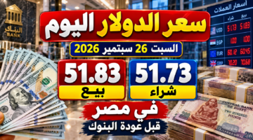 سعر الدولار اليوم السبت 26 سبتمبر 2026 في مصر 51.73 جنيه للشراء و51.83 جنيه للبيع