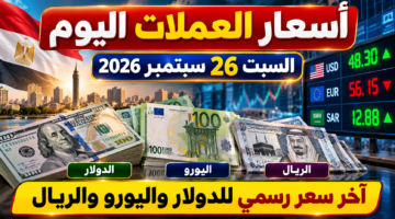 أسعار العملات اليوم السبت 26 سبتمبر 2026 في مصر للدولار واليورو والريال السعودي