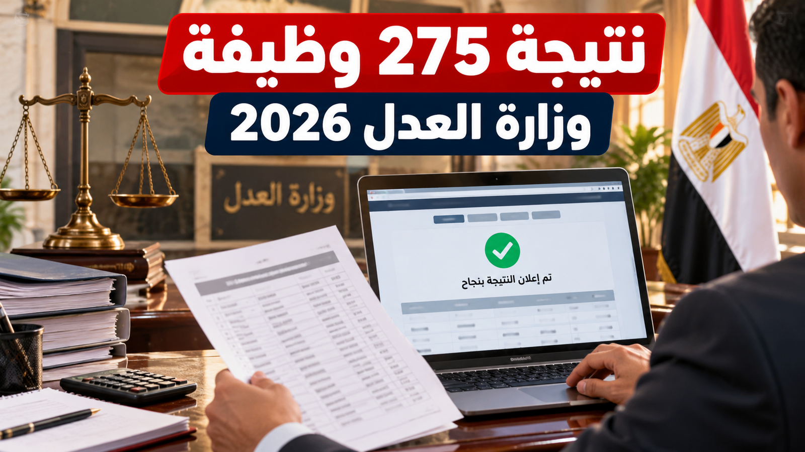نتيجة 275 وظيفة بوزارة العدل 2026 ظهرت.. رابط الاستعلام والتظلمات عبر بوابة الوظائف الحكومية