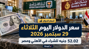 سعر الدولار اليوم الثلاثاء 29 سبتمبر 2026 في مصر و52.02 جنيه للشراء
