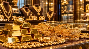 مشغولات وسبائك ذهب داخل محل صاغة – صورة تعبيرية عن سعر الذهب اليوم في مصر
