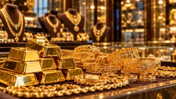 مشغولات وسبائك ذهب داخل محل صاغة – صورة تعبيرية عن سعر الذهب اليوم في مصر