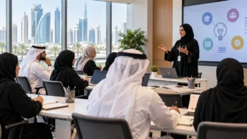 ورشة تدريب مهني لمعلمي المدارس في قاعة حديثة – صورة تعبيرية عن اتفاق تدريب المعلمين في قطر