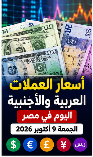أسعار العملات اليوم الجمعة 9 أكتوبر 2026 في مصر.. اليورو والريال والدينار والدرهم