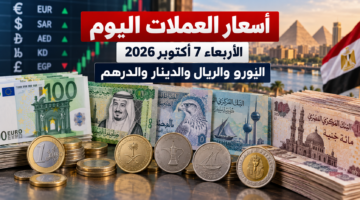أسعار العملات اليوم الأربعاء 7 أكتوبر 2026 في مصر واليورو والريال السعودي والدينار الكويتي والدرهم الإماراتي