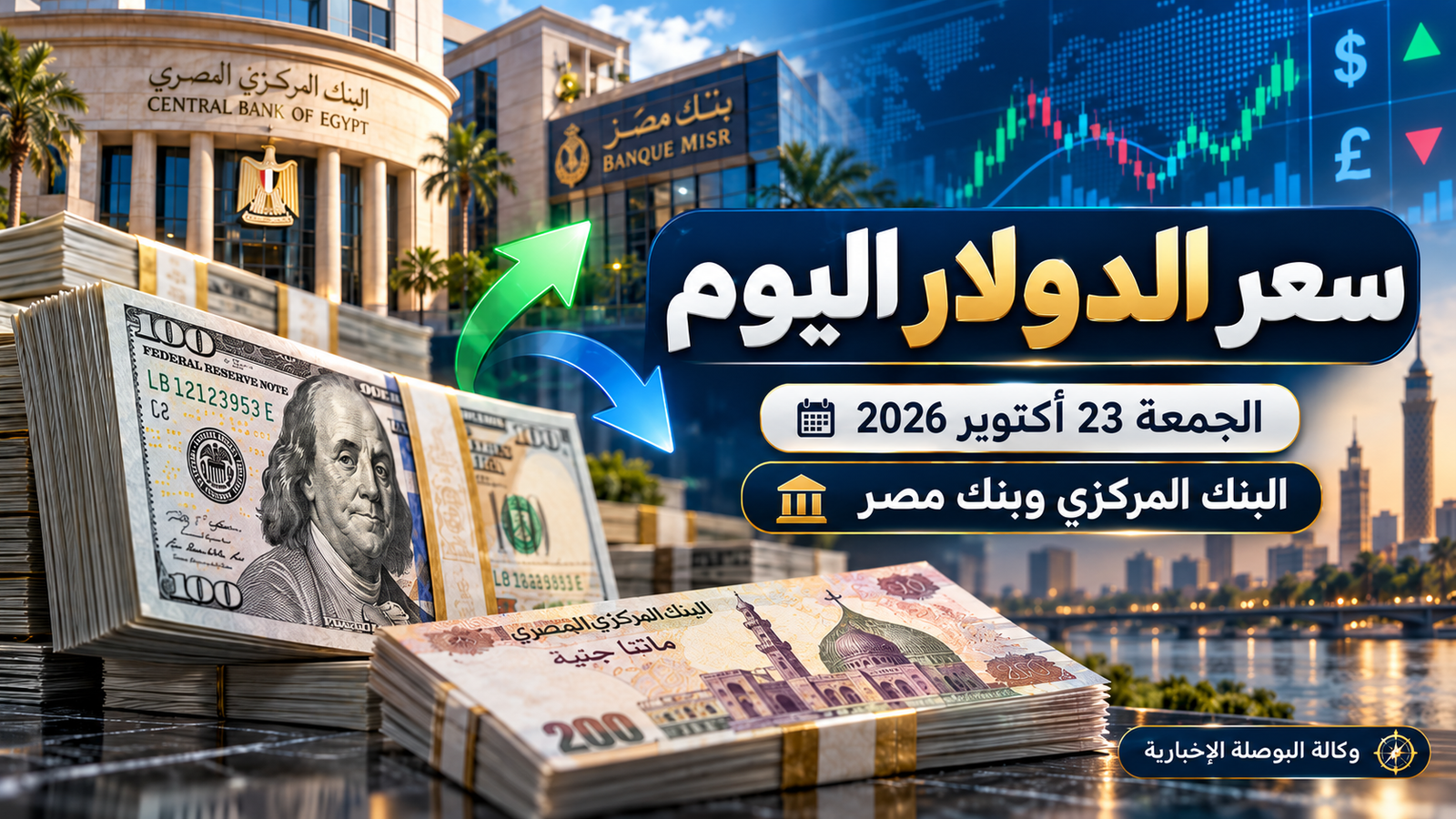 سعر الدولار اليوم الجمعة 23 أكتوبر 2026.. آخر أسعار البنك المركزي وبنك مصر قبل عطلة البنوك