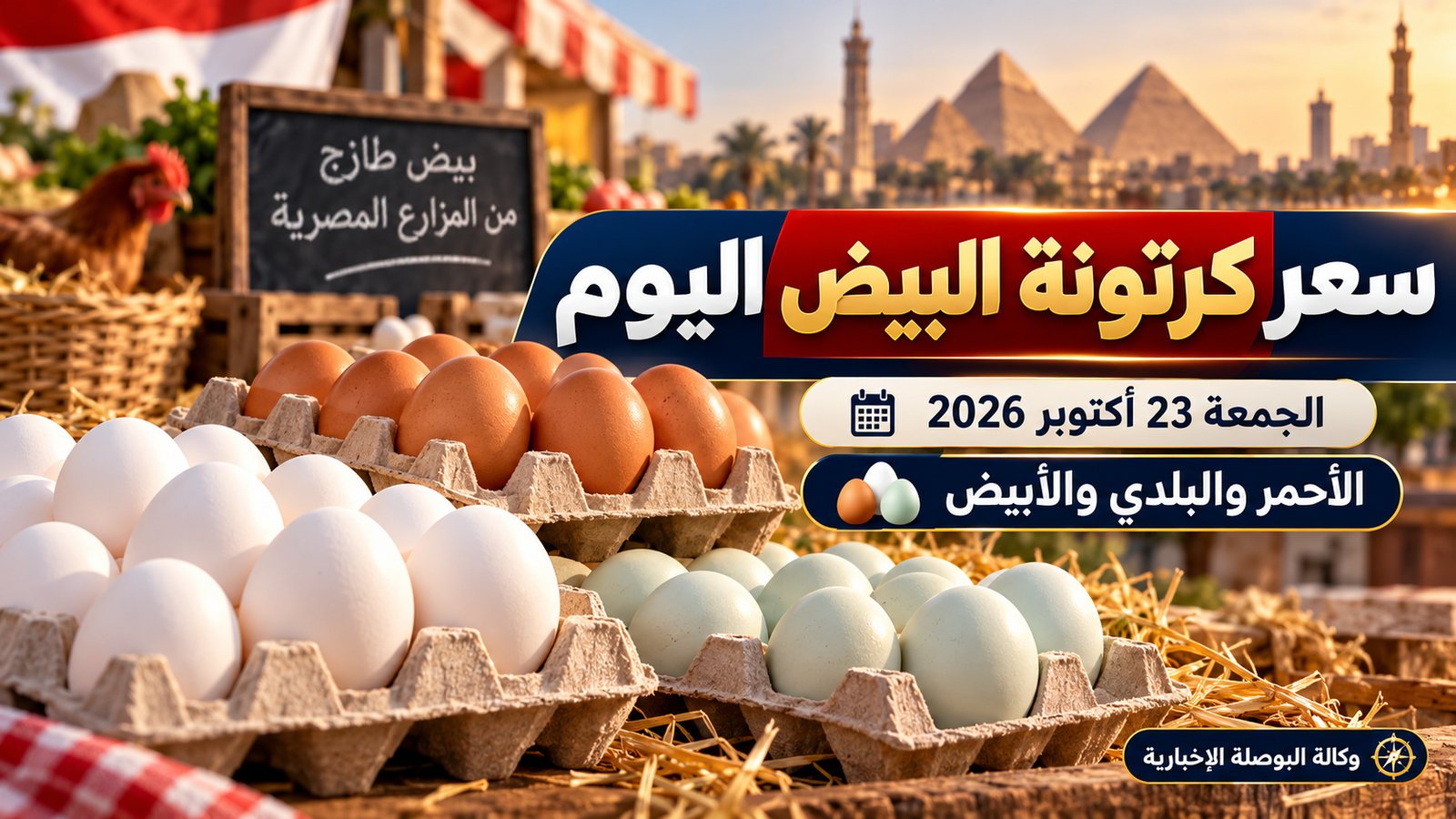 سعر كرتونة البيض اليوم الجمعة 23 أكتوبر 2026.. الأحمر والبلدي والأبيض في آخر رصد