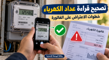 تصوير قراءة عداد الكهرباء بهاتف محمول بجوار الفاتورة لتوضيح طريقة تقديم شكوى