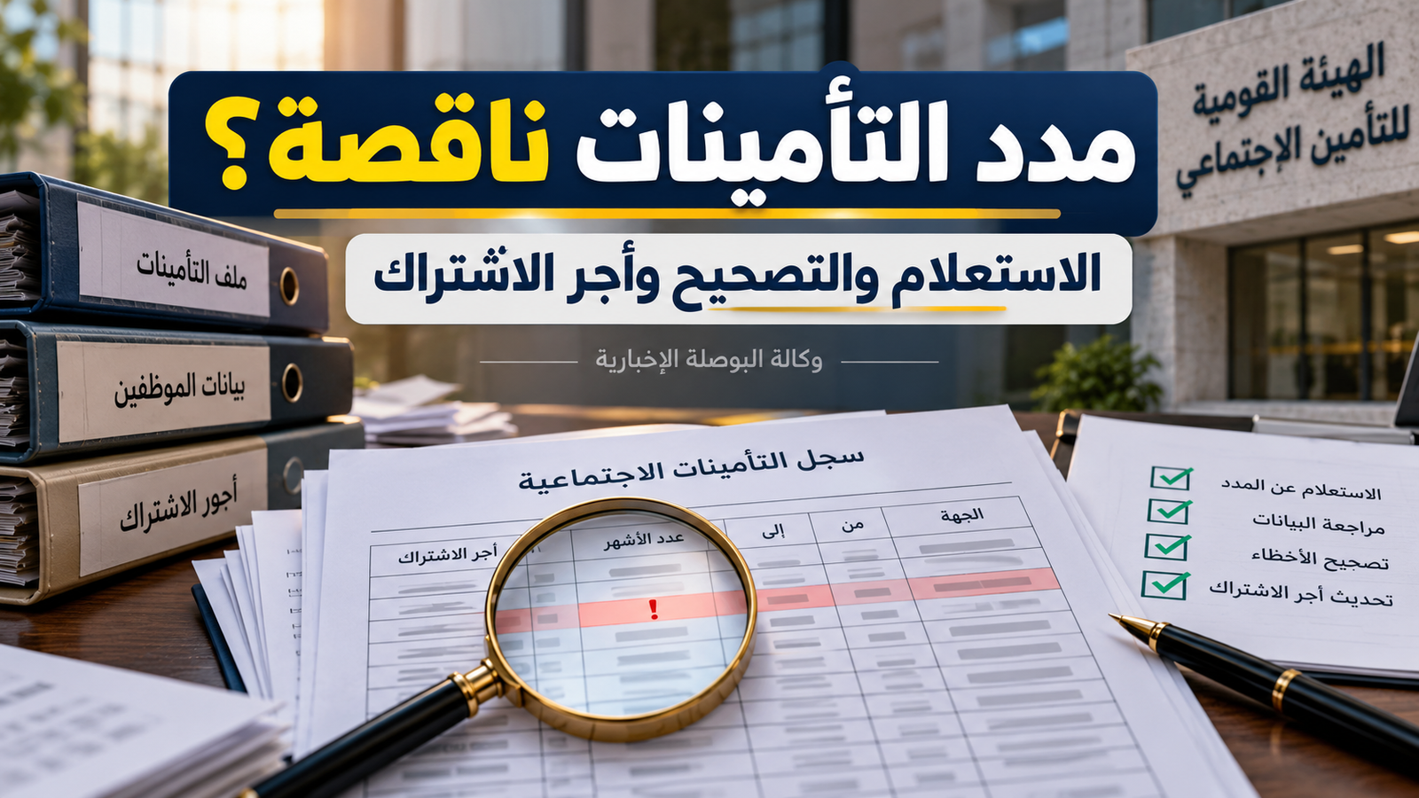 مدة تأمينات ناقصة أو أجر اشتراك غير صحيح.. خطوات مراجعة سجل التأمين الاجتماعي في مصر
