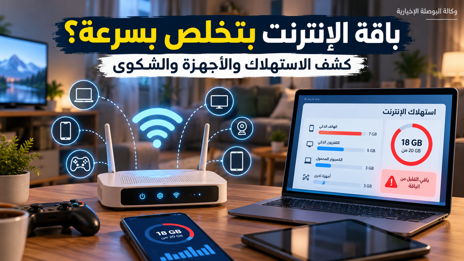 باقة الإنترنت المنزلي بتخلص بسرعة؟ طريقة كشف استهلاك الأجهزة وتوثيق الشكوى