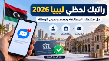 هاتف مع رسالة ومفهوم مطابقة الحساب المصرفي في خدمة راتبك لحظي ليبيا