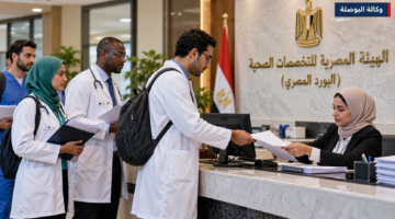 أطباء وافدون يقدمون المستندات الخاصة بتظلمات البورد المصري في صورة توضيحية