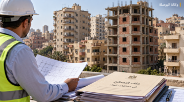 مهندس يتفقد مبنى قيد الإنشاء ومستندات للتصالح في مخالفات البناء في مصر