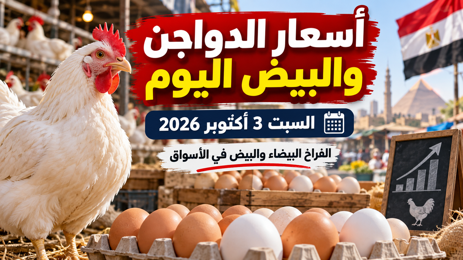 أسعار الدواجن والبيض اليوم السبت 3 أكتوبر 2026.. آخر سعر للفراخ البيضاء وكرتونة البيض