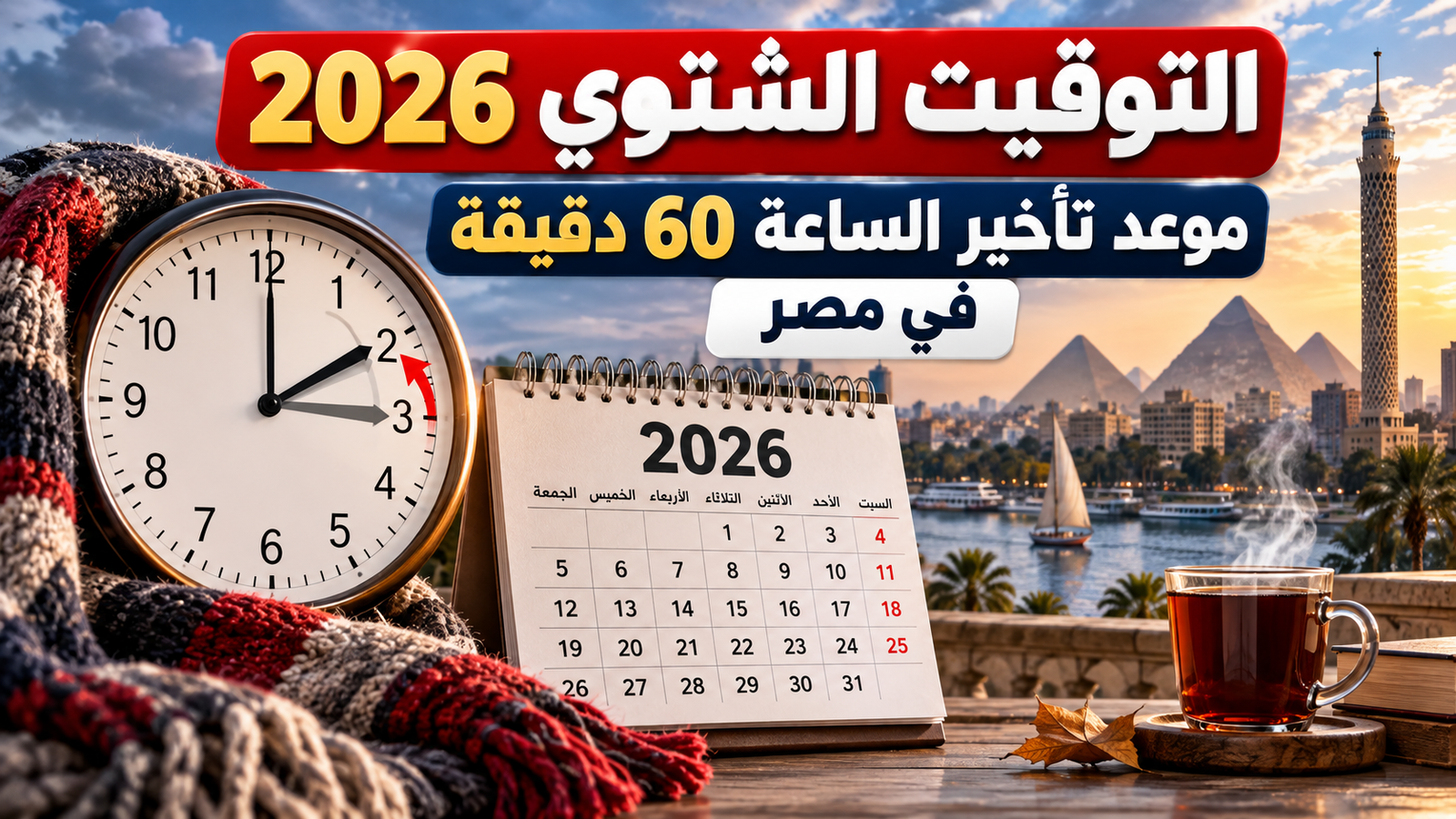 التوقيت الشتوي 2026 في مصر.. الموعد الرسمي لتأخير الساعة 60 دقيقة