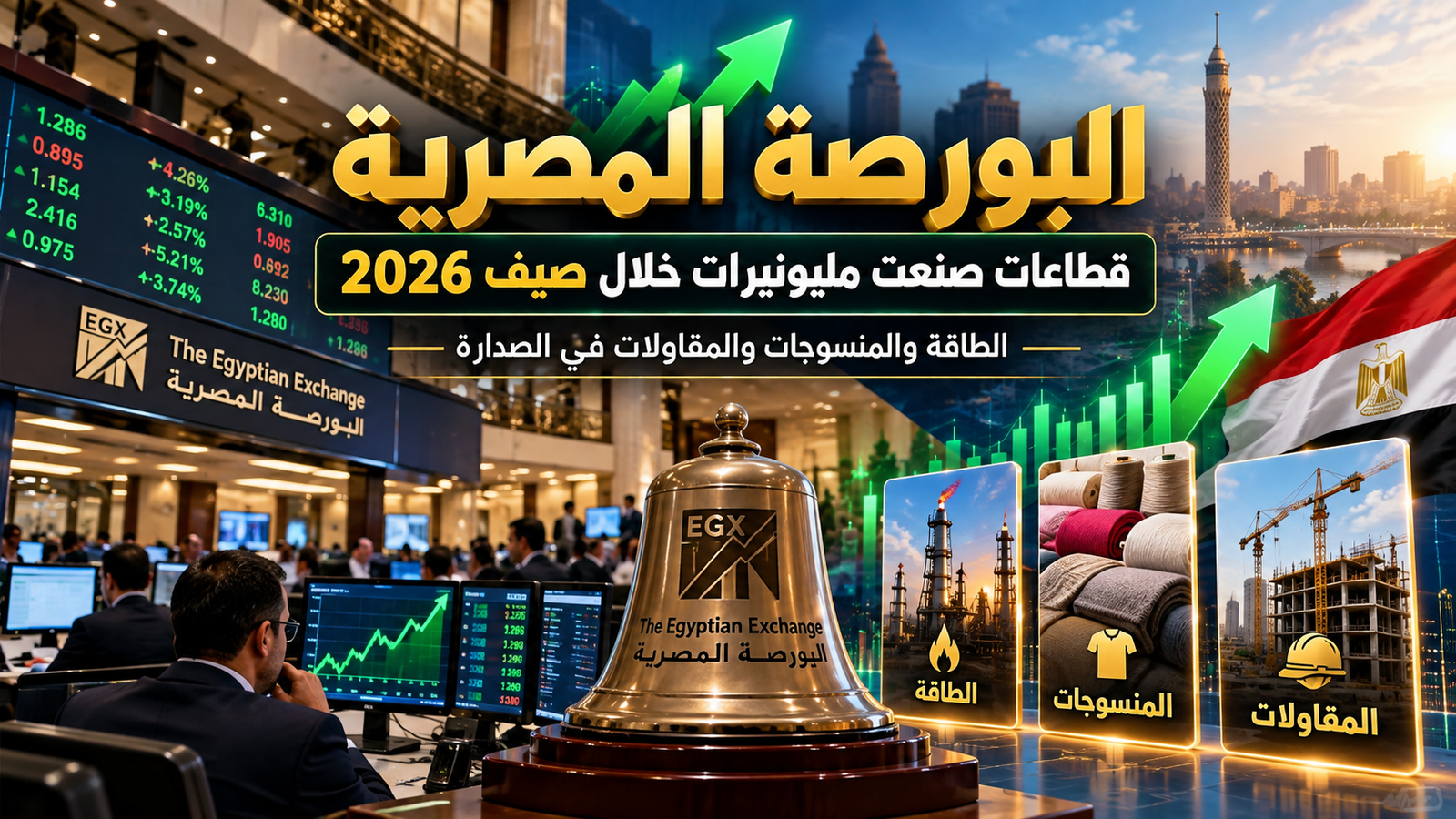 قطاعات البورصة المصرية الأعلى صعودًا في صيف 2026.. الطاقة تتصدر بـ41.8%