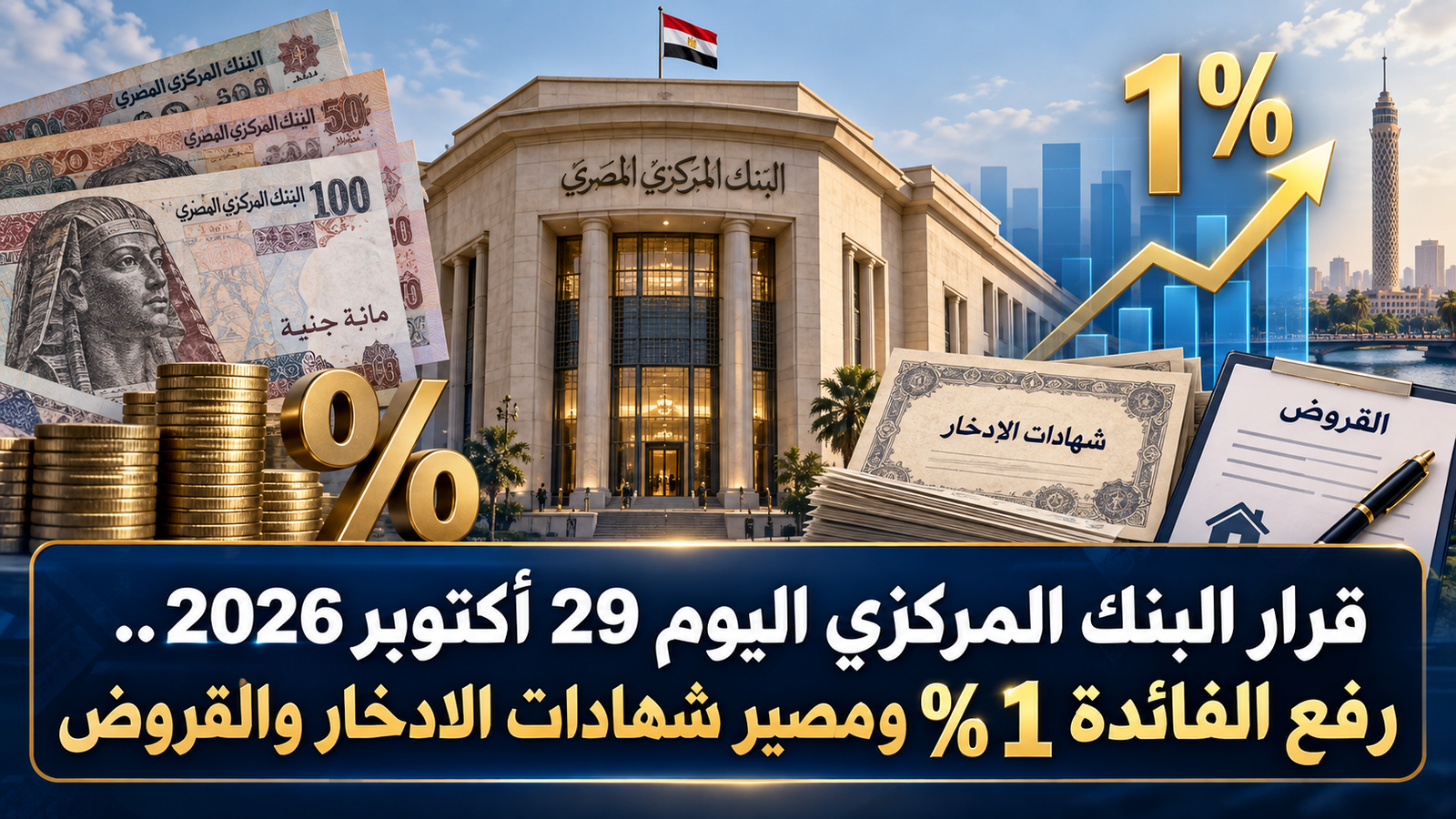 قرار البنك المركزي اليوم 29 أكتوبر 2026.. رفع الفائدة 1% ومصير شهادات الادخار والقروض